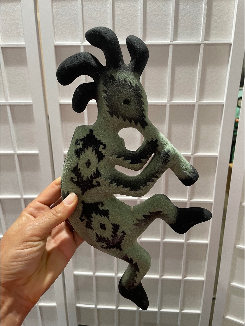 Signed Ben Navarro Sandblasted Kokopelli Sculpture with Tribal Design
